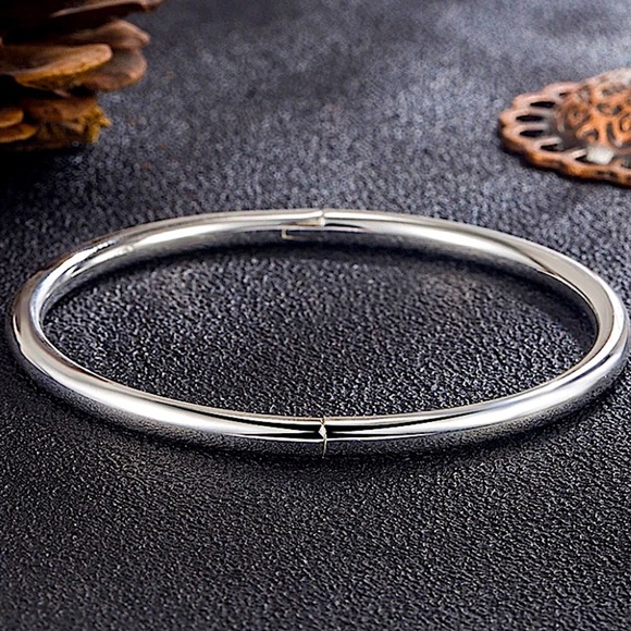 Sterling Silver Minimalist Bangle Bracelet - Picture 2 of 4